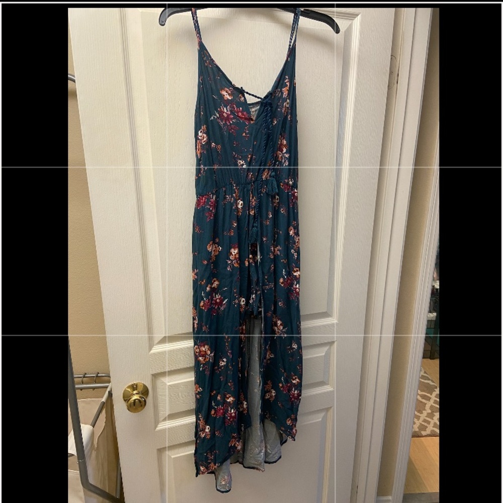 Juniors blue & flowers high low dress with shorts
